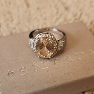 Silpada Silver Ring with Pink quartz Center stone and Crystal Accents size 6